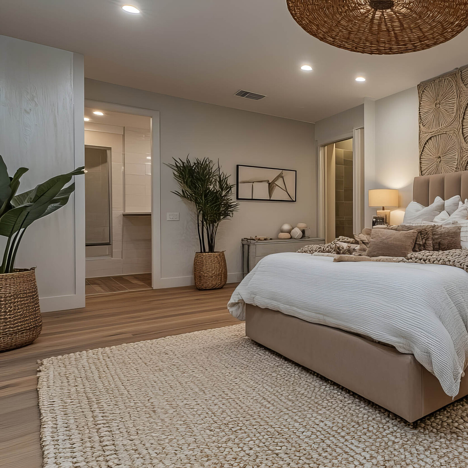 A staged bedroom in a country home